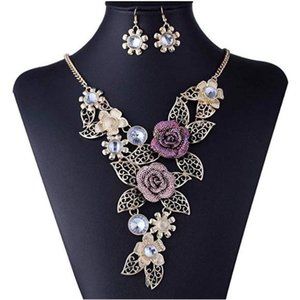 Women's Vintage Flower Rose Gold Jewelry Set